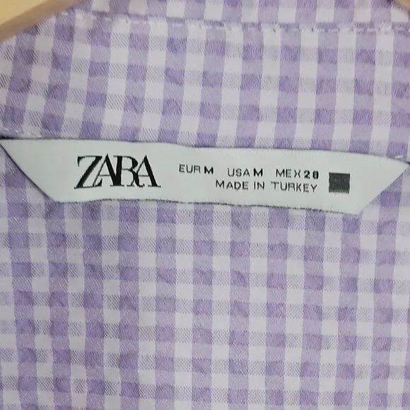 Zara, Lavender & White Gingham Check Crop Top, Long Sleeve, Renaissance, Peasant - Picture 2 of 14